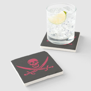 Crimson Skull & Swords Pirate flag of Calico Jack Stone Coaster