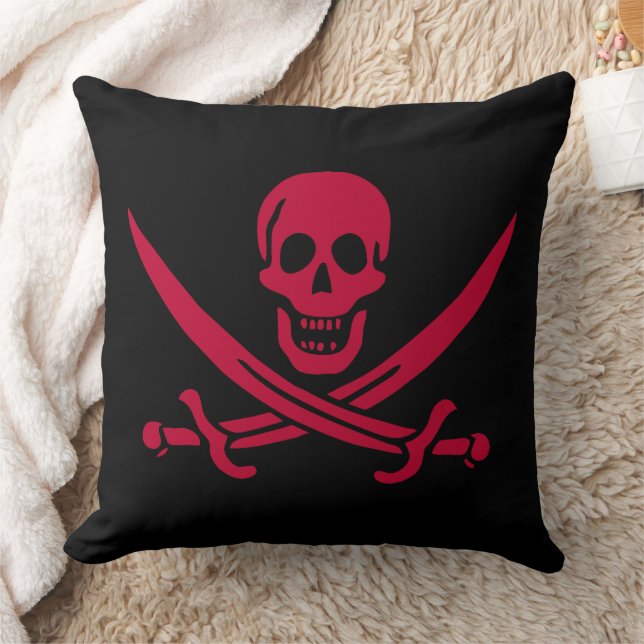 Crimson Skull & Swords Pirate flag of Calico Jack Throw Pillow (Blanket)