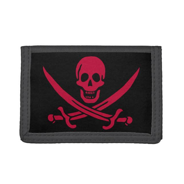 Crimson Skull & Swords Pirate flag of Calico Jack Trifold Wallet (Front)