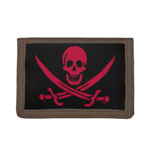 Crimson Skull & Swords Pirate flag of Calico Jack Trifold Wallet