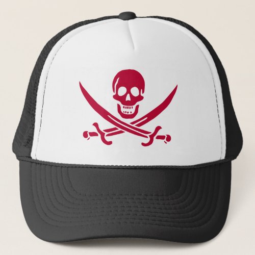 Crimson Skull  Swords Pirate flag of Calico Jack Trucker Hat