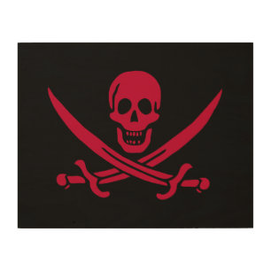 Crimson Skull & Swords Pirate flag of Calico Jack Wood Wall Art