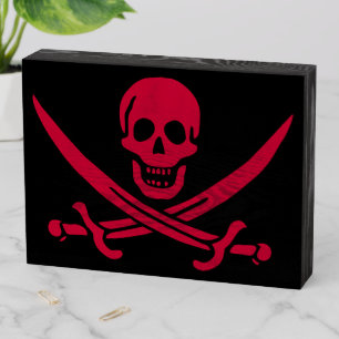Crimson Skull & Swords Pirate flag of Calico Jack Wooden Box Sign