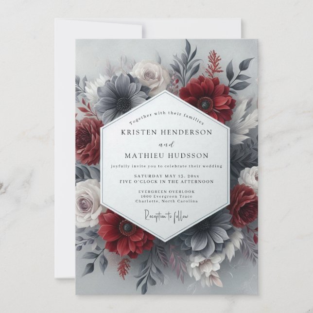 Crimson Slate Gothic Wedding Invitation (Front)