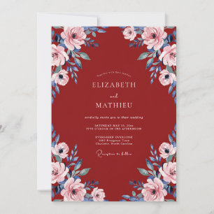 Crimson Slate Rose Wedding Invitation