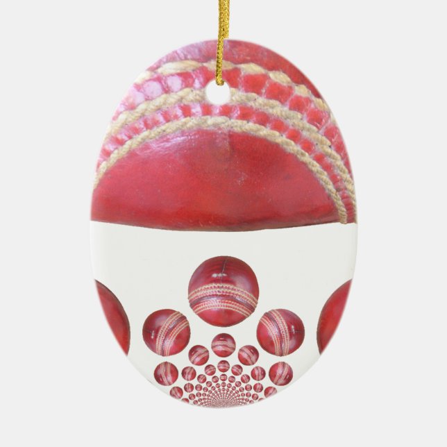 Crimson Spin – A Beautiful Red Cricket Ball Arti Ceramic Ornament (Front)