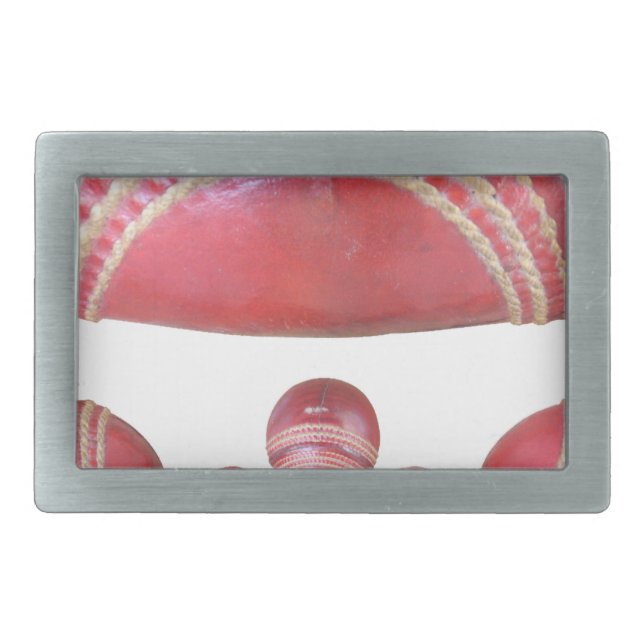 Crimson Spin – A Beautiful Red Cricket Ball Arti Rectangular Belt Buckle (Front)