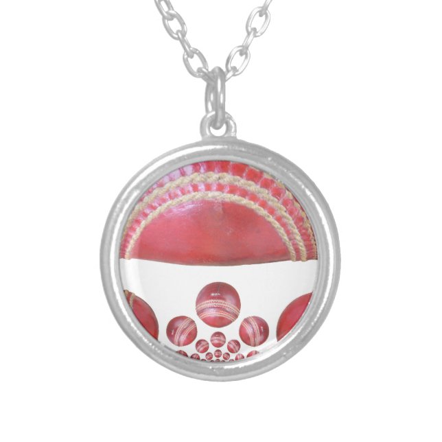 Crimson Spin – A Beautiful Red Cricket Ball Arti Silver Plated Necklace (Front)
