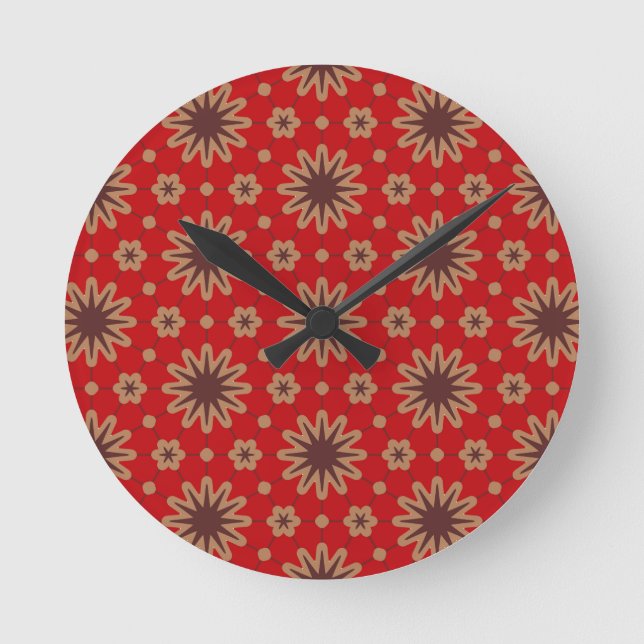 Crimson Starburst Bloom Round Clock (Front)