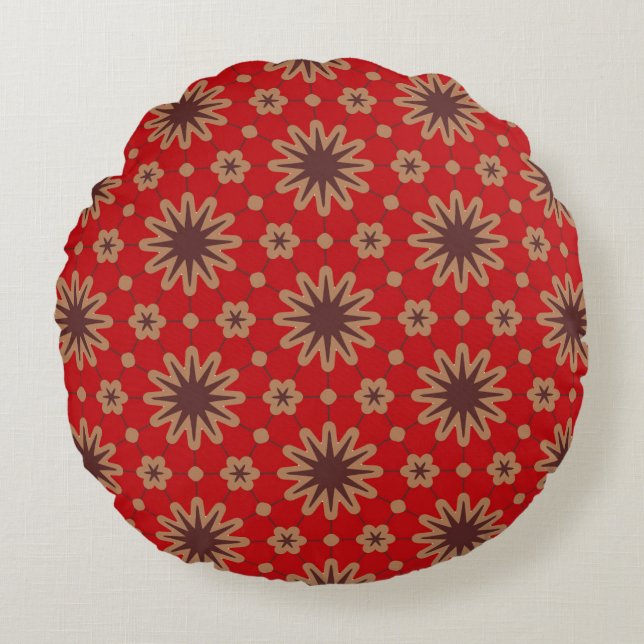 Crimson Starburst Bloom Round Pillow (Front)