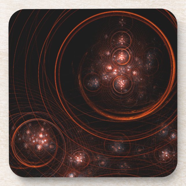 Crimson Starlight Orbits Abstract Cosmic Art Beverage Coaster (Front)