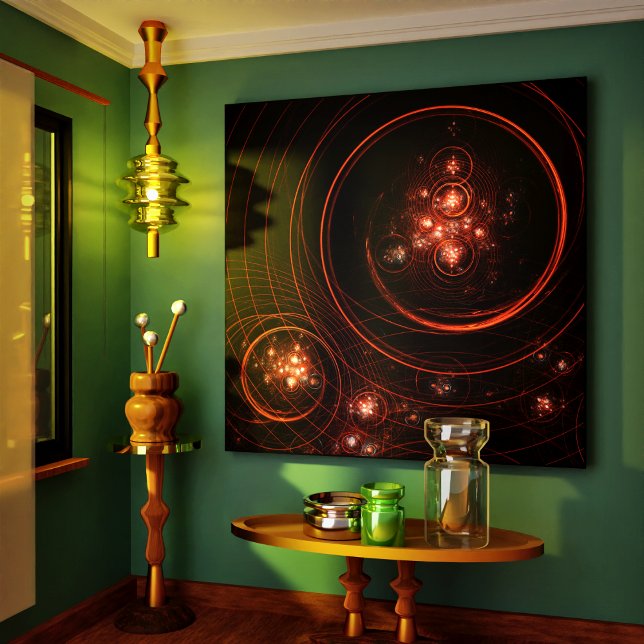 Crimson Starlight Orbits Abstract Cosmic Art Canvas Print (Starlight Abstract Art Wrapped Canvas Print)