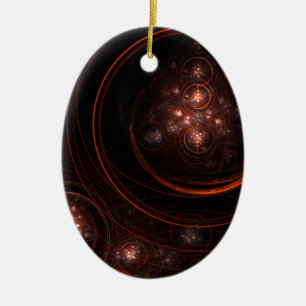 Crimson Starlight Orbits Abstract Cosmic Art Ceramic Ornament