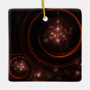 Crimson Starlight Orbits Abstract Cosmic Art Ceramic Ornament