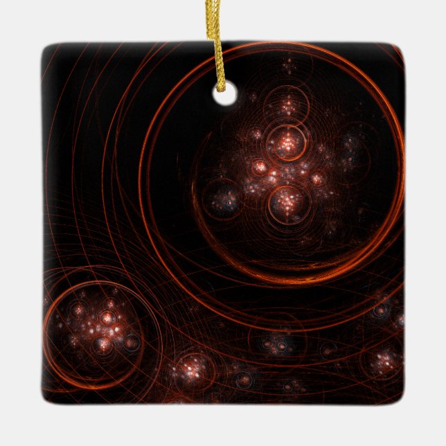 Crimson Starlight Orbits Abstract Cosmic Art Ceramic Ornament (Front)