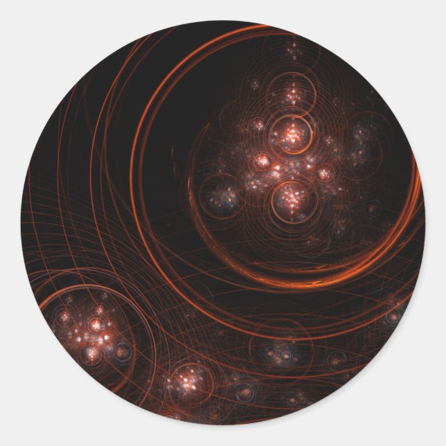 Crimson Starlight Orbits Abstract Cosmic Art Classic Round Sticker (Front)