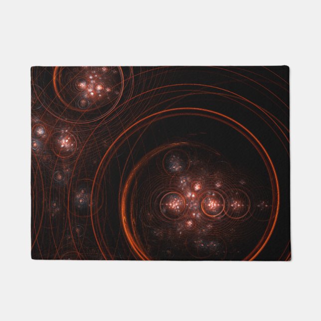 Crimson Starlight Orbits Abstract Cosmic Art Doormat (Front)