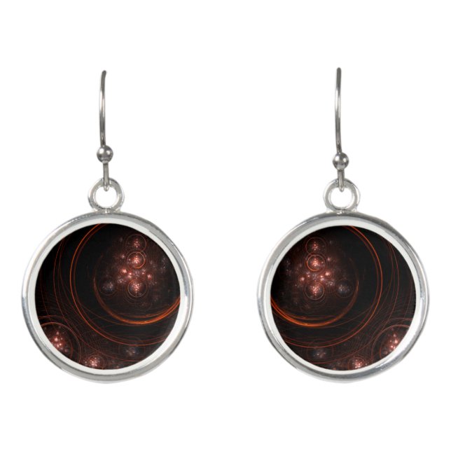 Crimson Starlight Orbits Abstract Cosmic Art Earrings (Front)