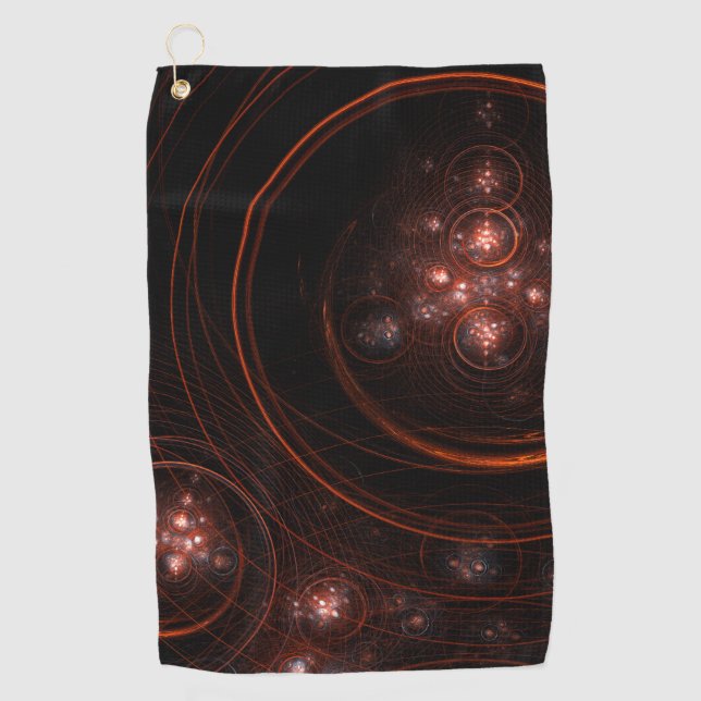 Crimson Starlight Orbits Abstract Cosmic Art Golf Towel (Front)