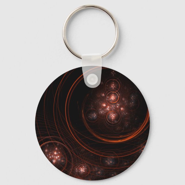 Crimson Starlight Orbits Abstract Cosmic Art Keychain (Front)