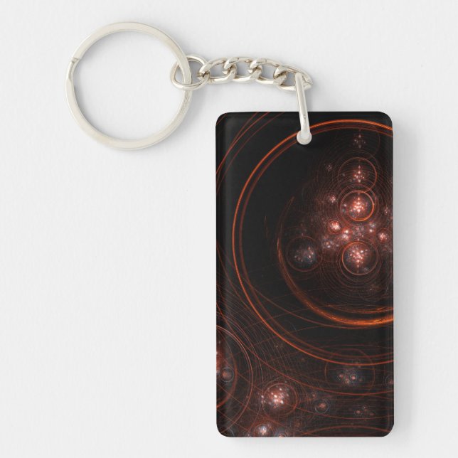 Crimson Starlight Orbits Abstract Cosmic Art Keychain (Front)