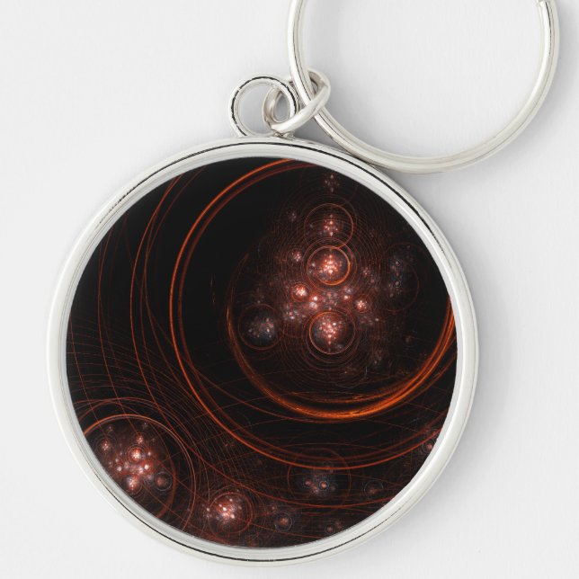Crimson Starlight Orbits Abstract Cosmic Art Keychain (Front)