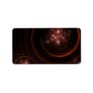 Crimson Starlight Orbits Abstract Cosmic Art Label