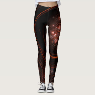 Crimson Starlight Orbits Abstract Cosmic Art Leggings