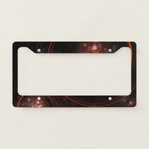 Crimson Starlight Orbits Abstract Cosmic Art License Plate Frame