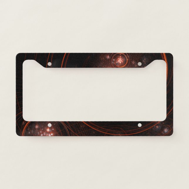 Crimson Starlight Orbits Abstract Cosmic Art License Plate Frame (Front)