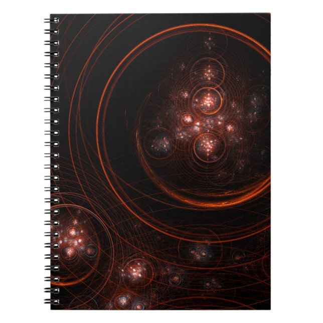 Crimson Starlight Orbits Abstract Cosmic Art Notebook (Front)