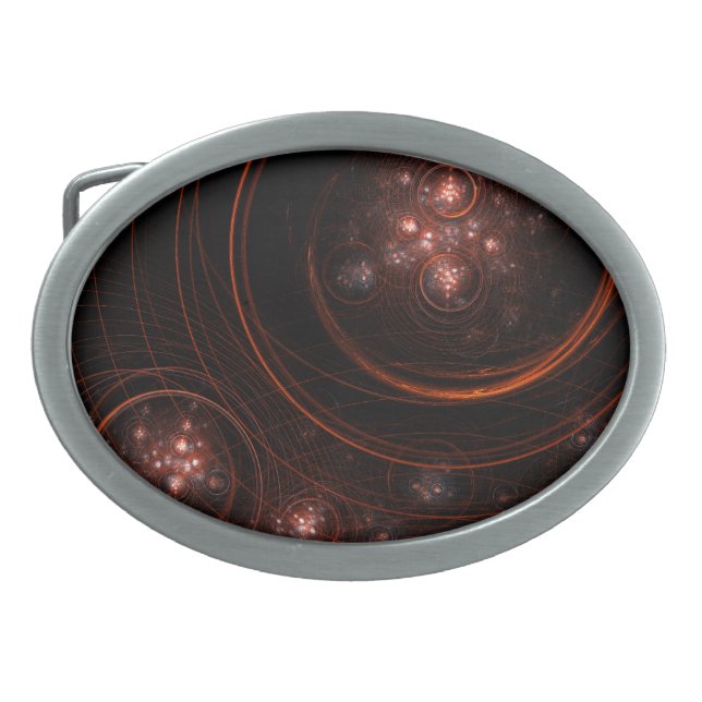 Crimson Starlight Orbits Abstract Cosmic Art Oval Belt Buckle (Front)