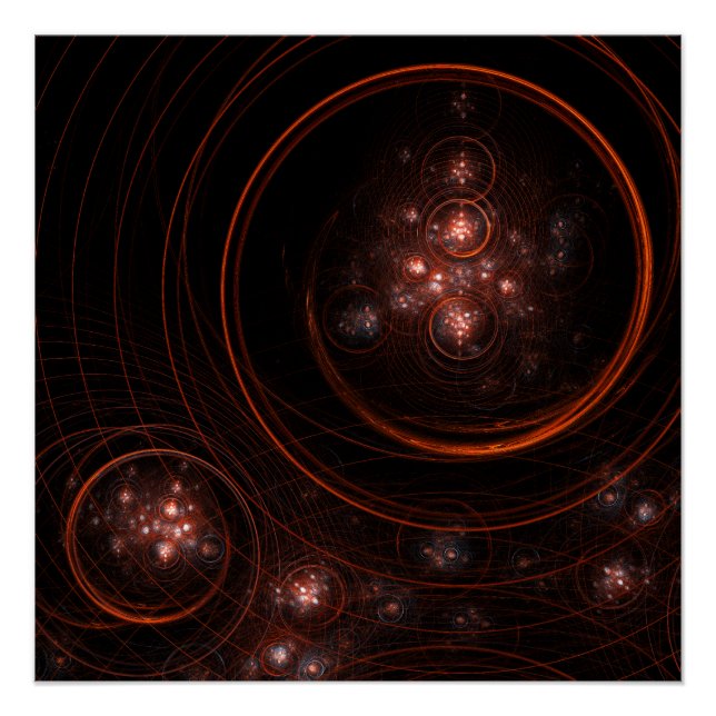 Crimson Starlight Orbits Abstract Cosmic Art Poster (Front)