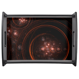 Crimson Starlight Orbits Abstract Cosmic Art Serving Tray