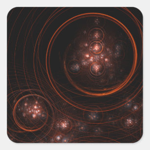 Crimson Starlight Orbits Abstract Cosmic Art Square Sticker