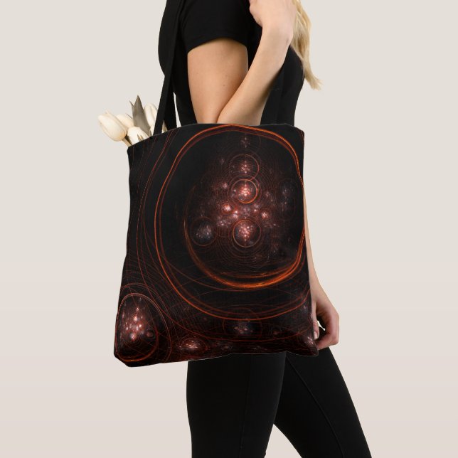 Crimson Starlight Orbits Abstract Cosmic Art Tote Bag (Close Up)