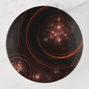 Crimson Starlight Orbits Abstract Cosmic Art Trinket Tray