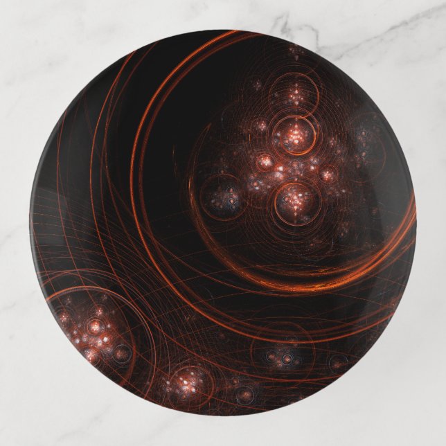 Crimson Starlight Orbits Abstract Cosmic Art Trinket Tray (Front)