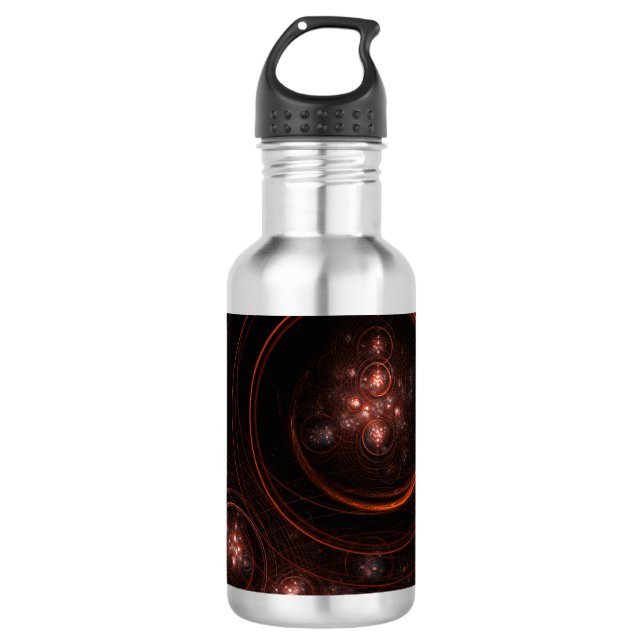 Crimson Starlight Orbits Abstract Cosmic Art Water Bottle (Front)