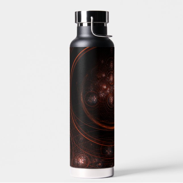 Crimson Starlight Orbits Abstract Cosmic Art Water Bottle (Left)