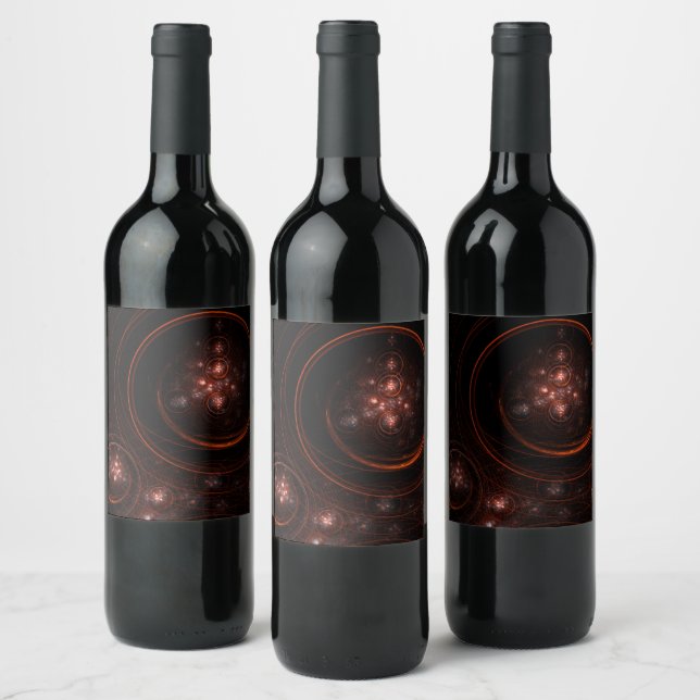 Crimson Starlight Orbits Abstract Cosmic Art Wine Label (Bottles)