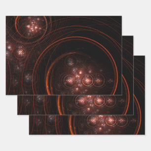 Crimson Starlight Orbits Abstract Cosmic Art Wrapping Paper Sheets