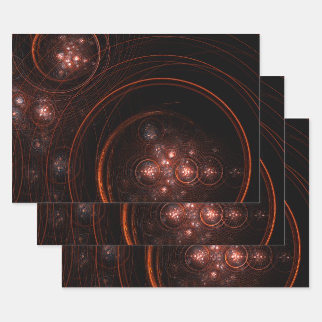 Crimson Starlight Orbits Abstract Cosmic Art Wrapping Paper Sheets (Set)