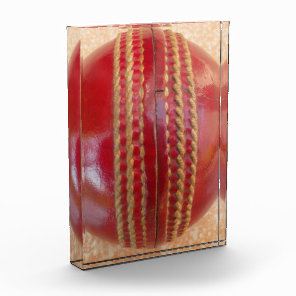 Crimson Stitch Focus: Close-Up of Cricket's Heart Acrylic Award