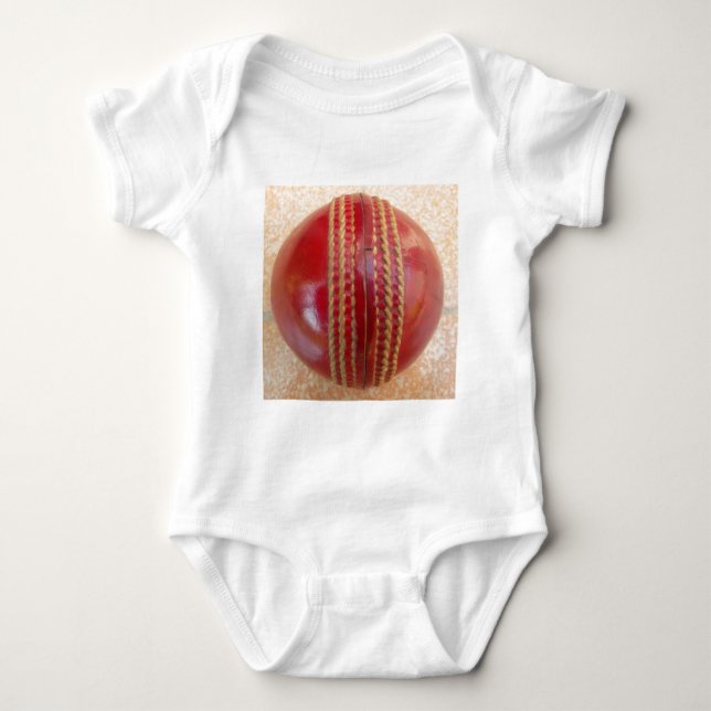 Crimson Stitch Focus: Close-Up of Cricket's Heart Baby Bodysuit (Front)