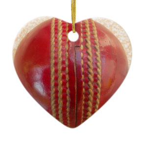 Crimson Stitch Focus: Close-Up of Cricket's Heart Ceramic Ornament