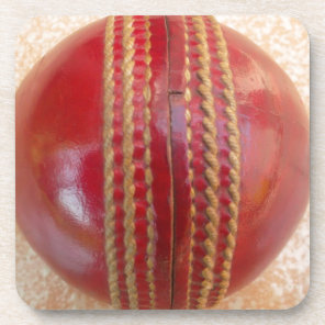 Crimson Stitch Focus: Close-Up of Cricket's Heart Drink Coaster