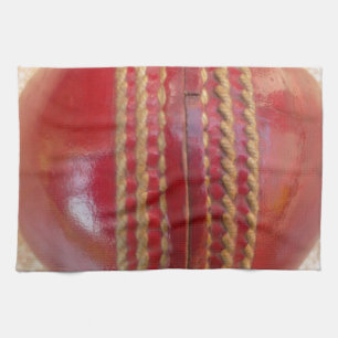 Crimson Stitch Focus: Close-Up of Cricket's Heart Kitchen Towel