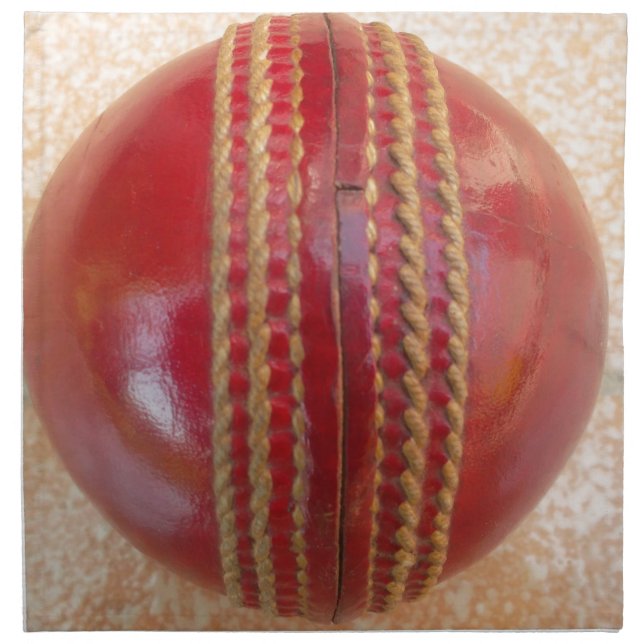 Crimson Stitch Focus: Close-Up of Cricket's Heart Napkin (Front)