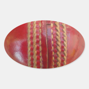 Crimson Stitch Focus: Close-Up of Cricket's Heart Oval Sticker